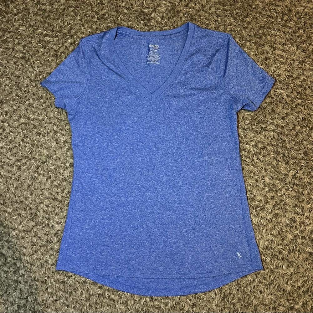 Danskin Now Semi Fit Dri More Blue Tshirt Womens M V Neck Shirt Athletic
